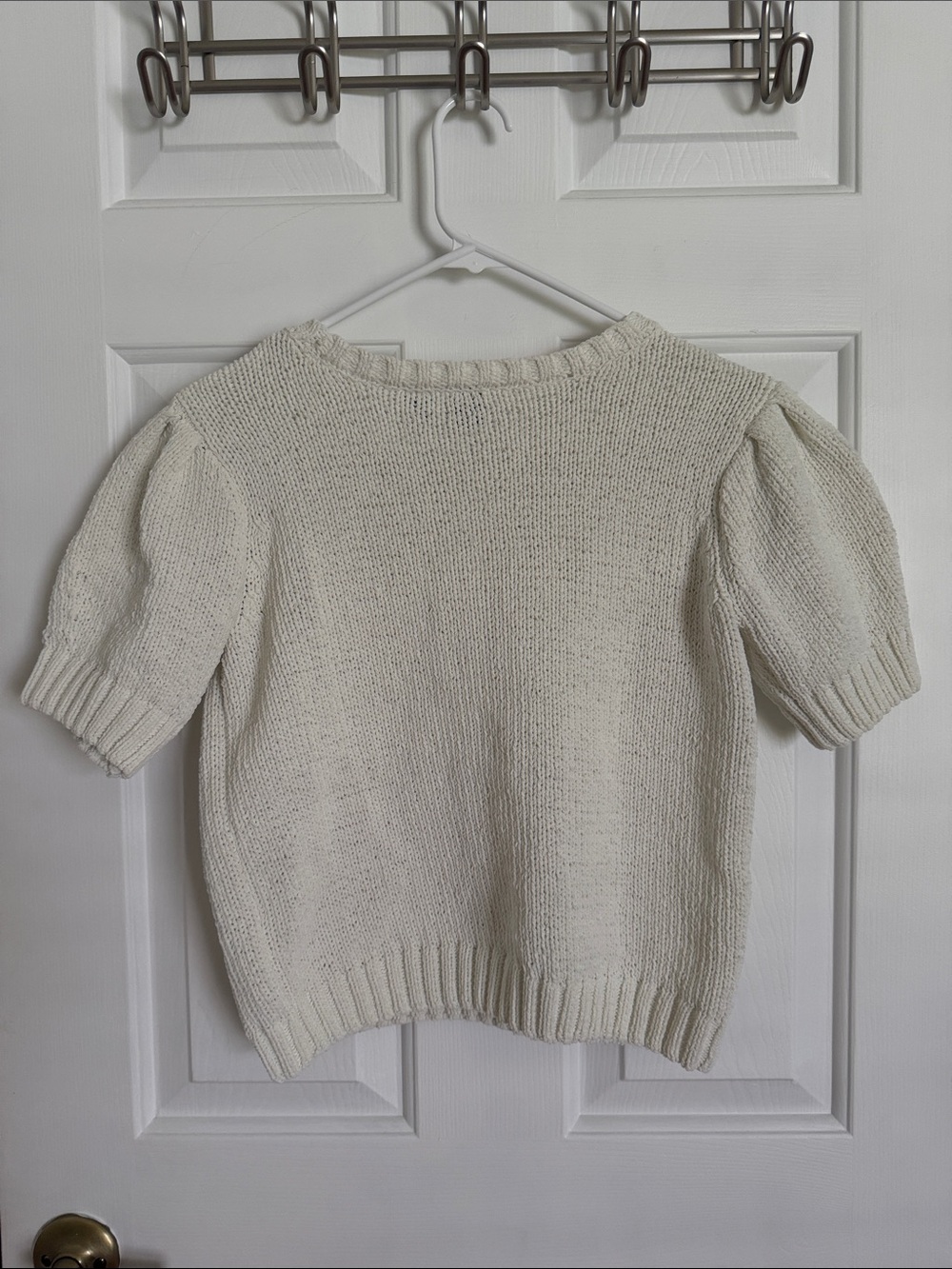 Joie Cream Short-Sleeve Knit Sweater with Floral Appliqués - Picture 3 of 3